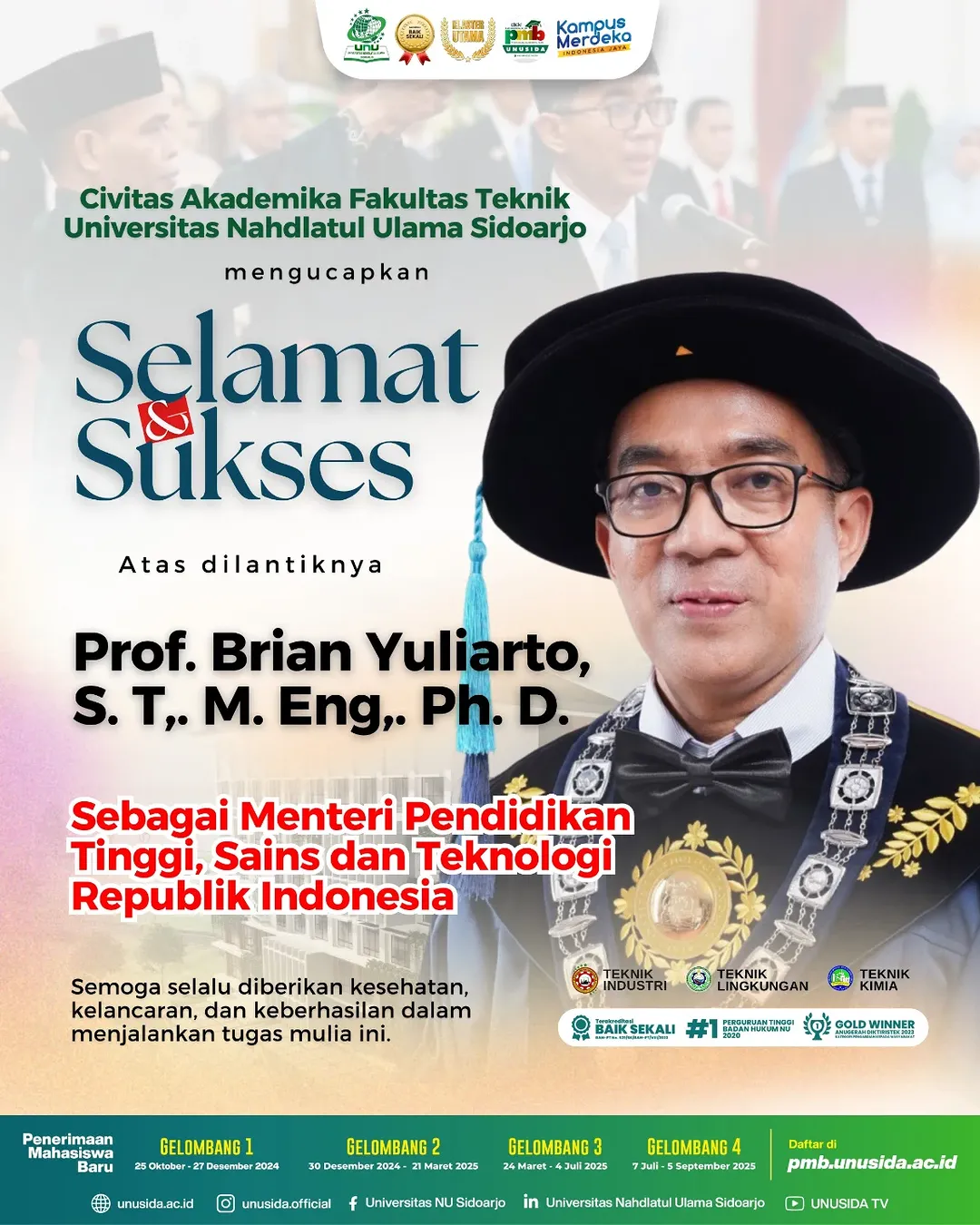Selamat &amp; Sukses Atas dilantiknya Prof. Brian Yuliarto, S. T,. M. Eng,. Ph. D.